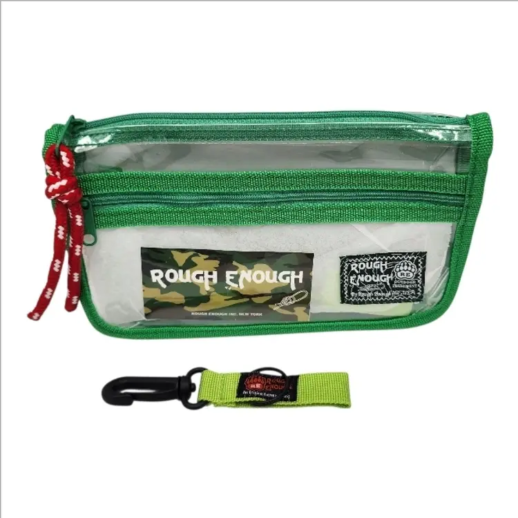 Rough Enough TSA Approved Toiletry Bag Clear Travel Case Pouch w/ Keychain - NEW