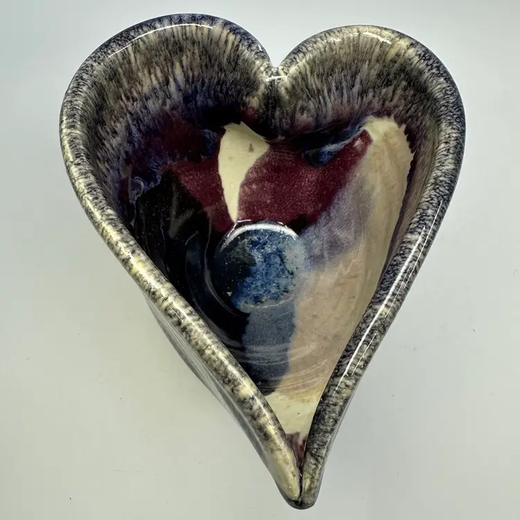 Glazed Heart Shaped Pottery Trinket