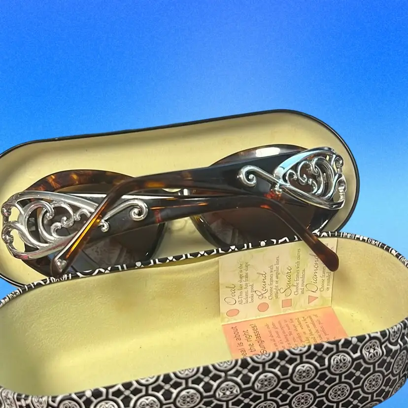 Brighton Sunglasses In Original Box, Tortoise Shell Face With Silver plated Scroll Sides