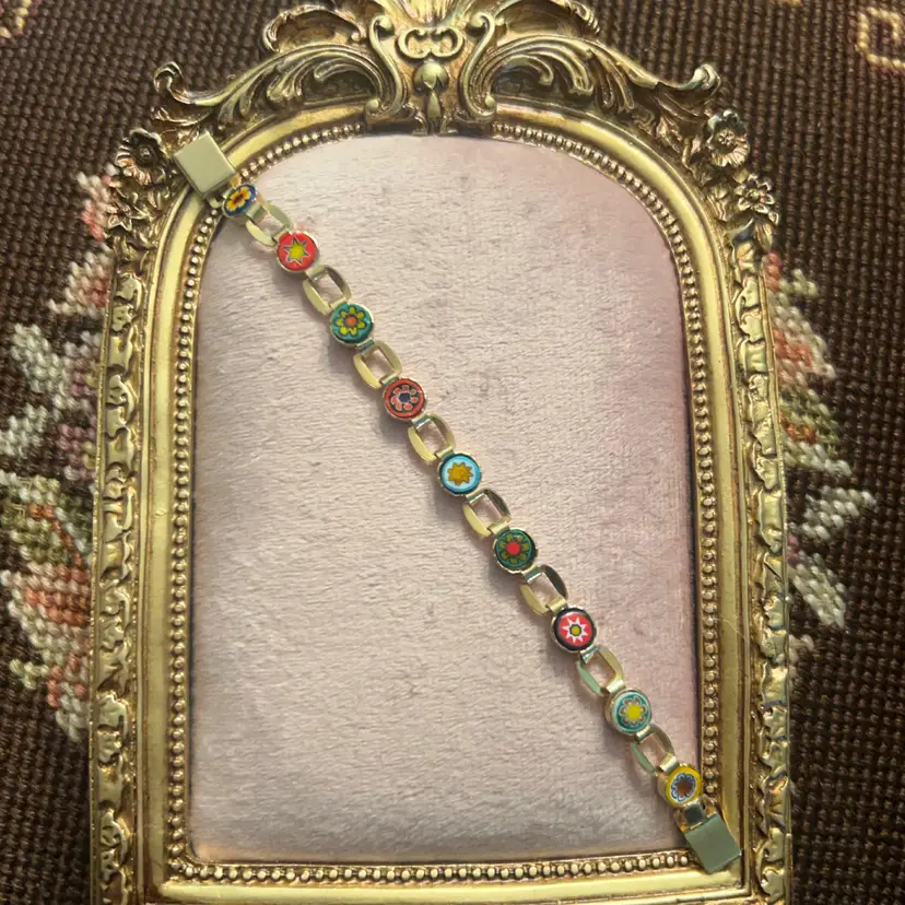 Vintage Mosaic Link Goldtone Bracelet