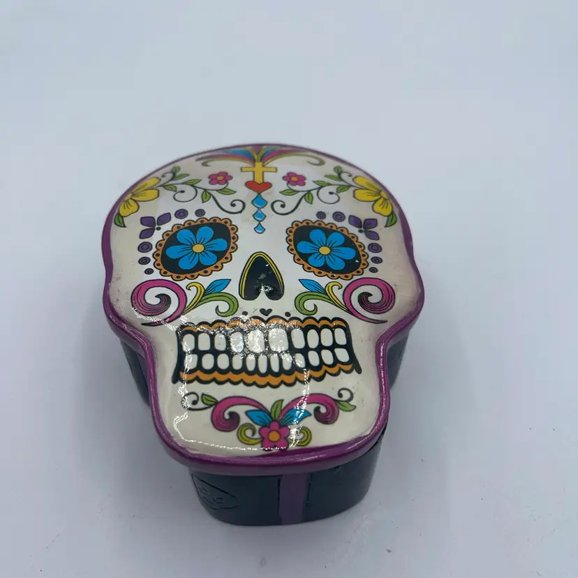 Sugar Skull Trinket Box With Magnetic Closure 4.25”