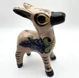 Vintage Signed Tonala Mexican Pottery Donkey Figurine