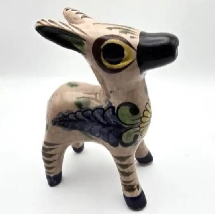 Vintage Signed Tonala Mexican Pottery Donkey Figurine