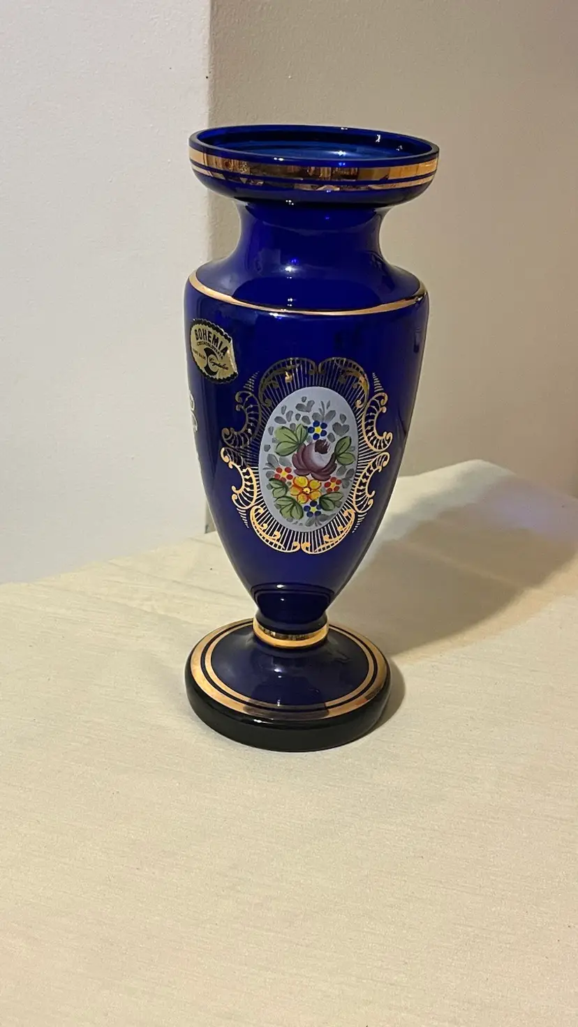 Bohemian Cobalt Blue Vase By Crystal ex