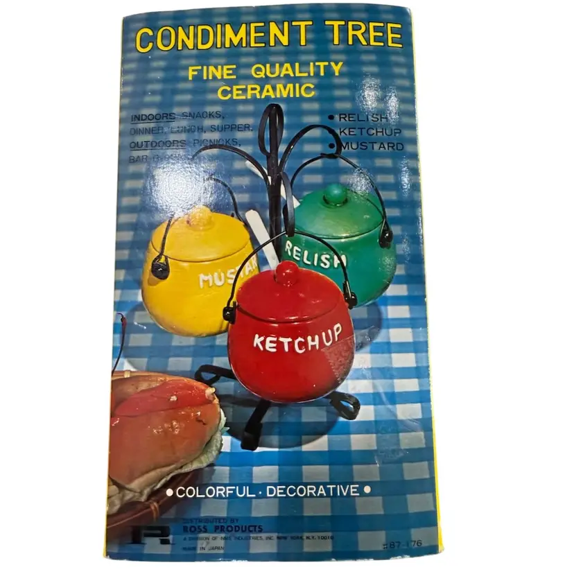1960's Japan Ceramic Condiment Tree Relish Ketchup Mustard  Cauldron Vintage