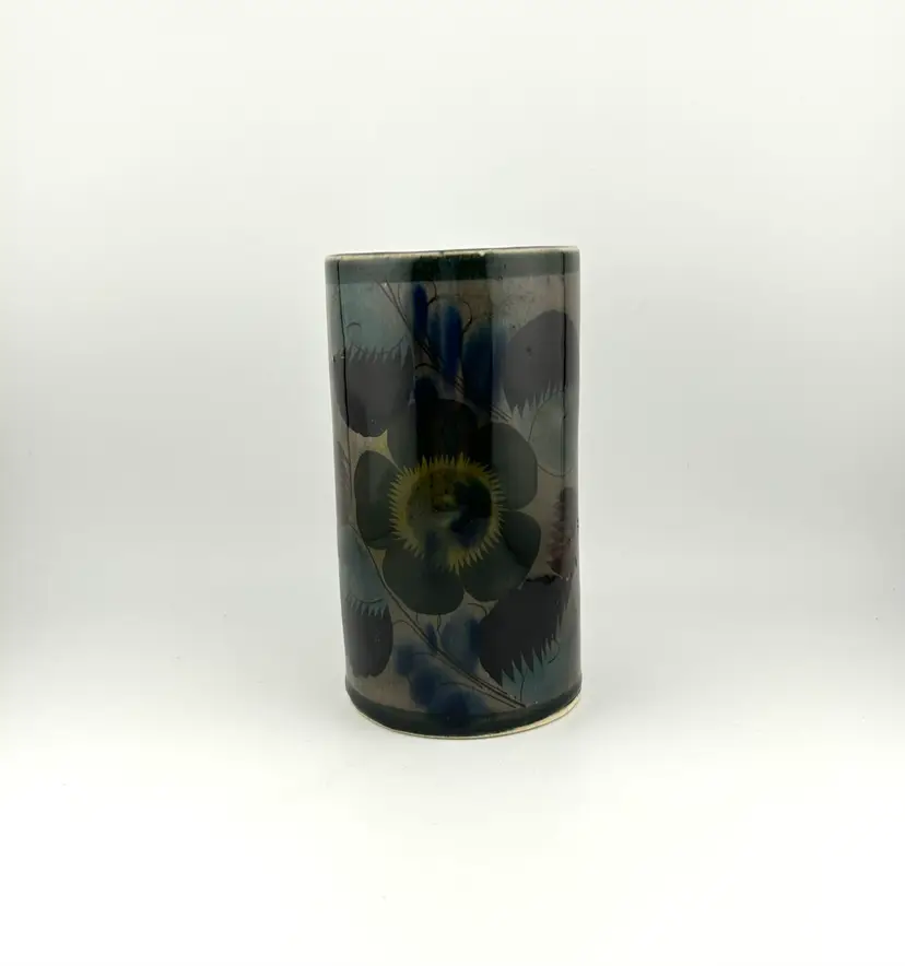 Vintage Tonala Mexican Pottery Cylinder Vase 2.75”x 5”