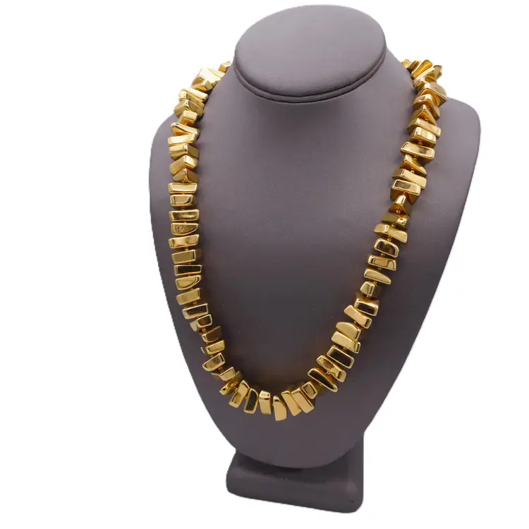 Crown Trifari Gold Brick Bead Necklace, Vintage 1960s Chunky Shiny Nuggets