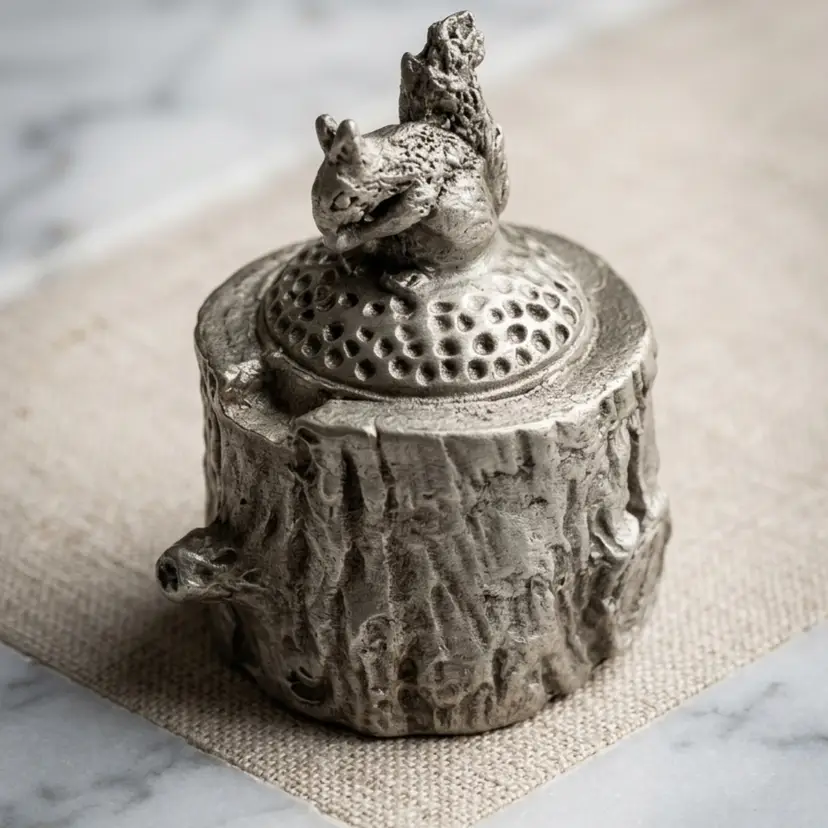 Vintage Pewter Squirrel on Tree Stump Figural Thimble Woodland Collectible