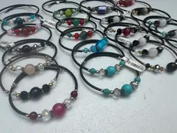 Lot Of 24 Assorted Colors Beaded Memory Wire Bracelets NOS