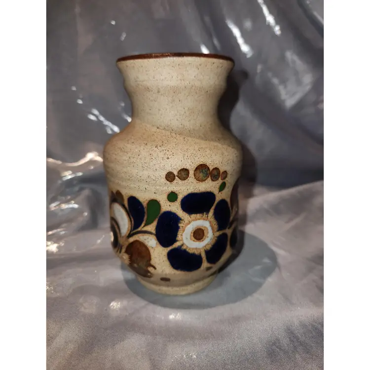 Mexican Tonala Flower Design  Vase  - signed
