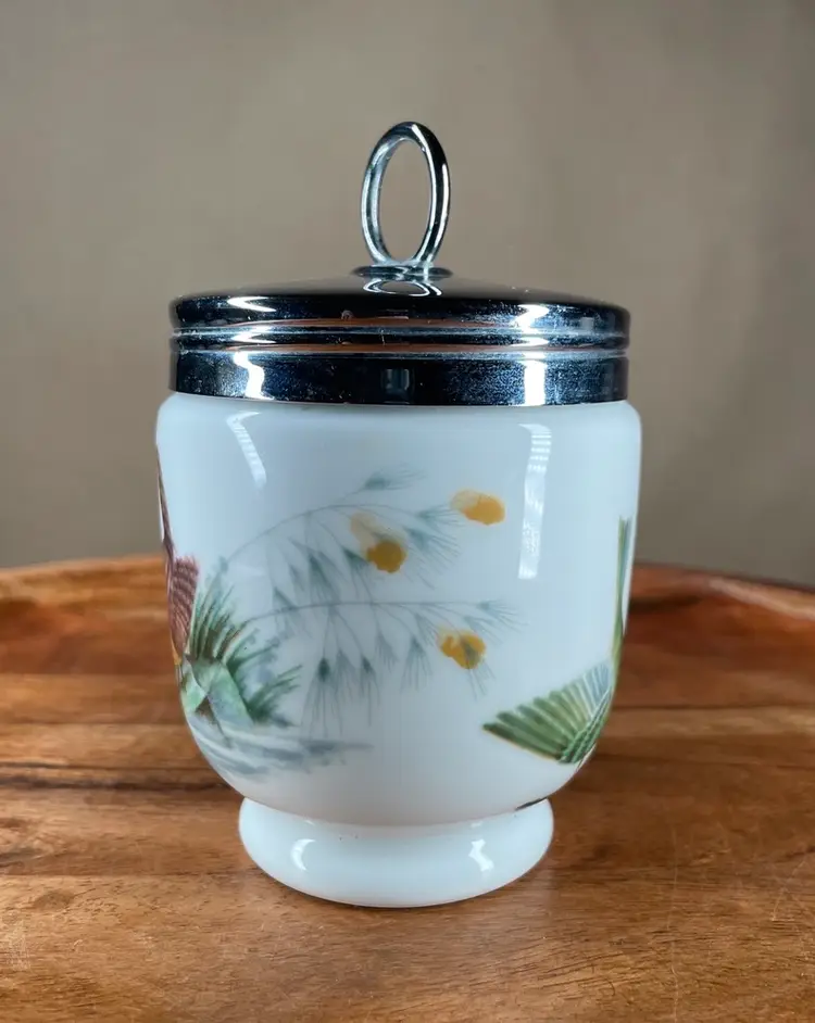 Royal Worcester Porcelain Egg Coddler With Metal Lid Birds Kitchen Decor