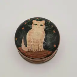 Vintage Handpainted Cat Wooden Trinket Box