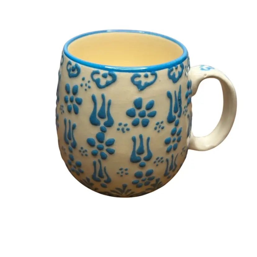 Hand painted In Turkey Turquoise Embossed Mug Aydin @ 3 1/2” Tall