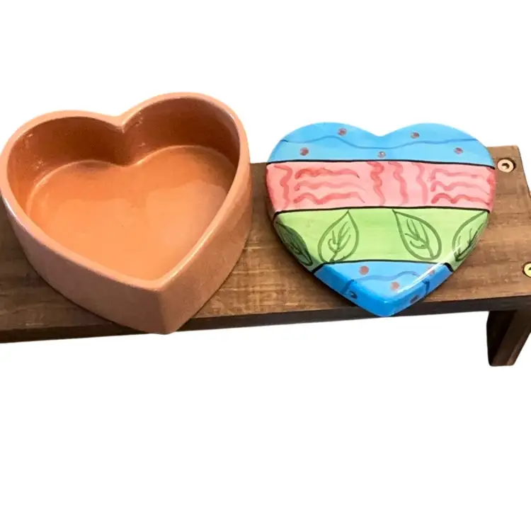 Ceramic Heart Shaped Trinket Box 4 7/8” X 5” X 2 1/2”
