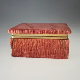 Italian Red Alabaster Stone Hinged Trinket Jewelry Box Midcentury Vintage Italy READ