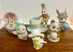 Collection of 6 vintage 1980’s ceramic Easter figurines anthropomorphic bunnies, chicks & bear