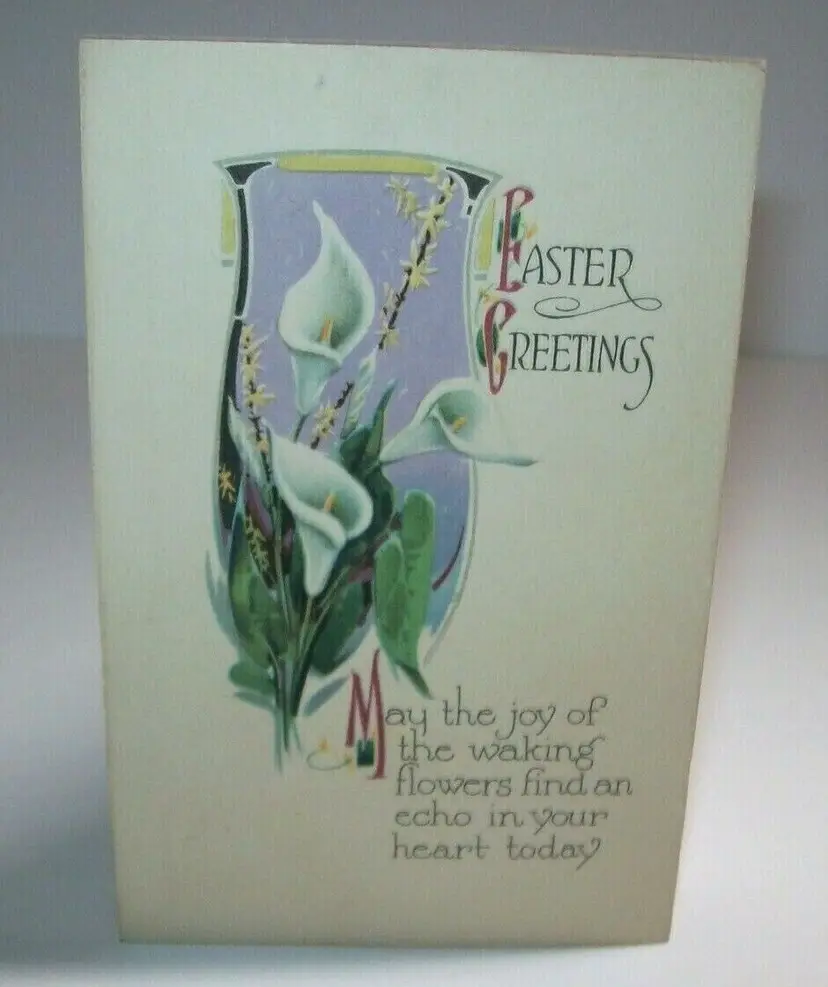 Vintage Easter Greetings Postcard Gibson Art 1925 Original Antique White Lily