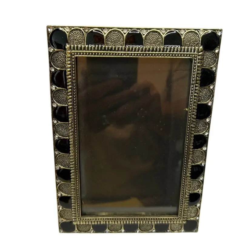 #03 - Gold Toned And Black Enamel With Rhinestones 5x7 Picture Frame