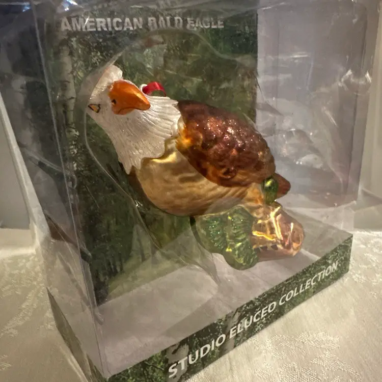 Vintage Glass Eagle Bird  Ornament Perched On A Branch 6.25" NIB Ex Condition