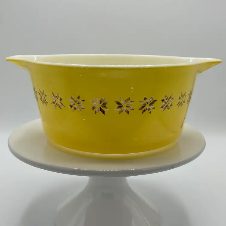 Vintage PYREX Yellow Brown Town and Country Handled Casserole #474-B 1 1/2 Qt X