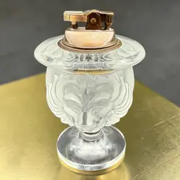 Lalique Frosted Tete de Lion Head Vase Table Lighter Footed Signed Crystal READ