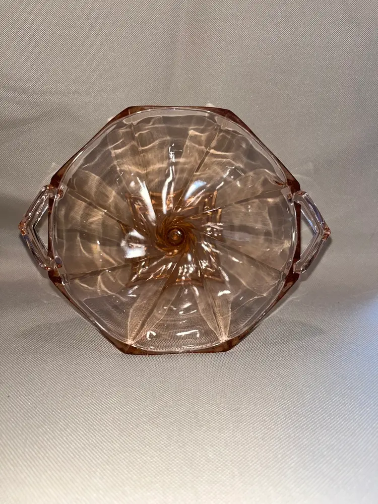 Vintage Heisey Flamingo Twist Pink Art Deco Depression Glass Bowl On Pedestal.