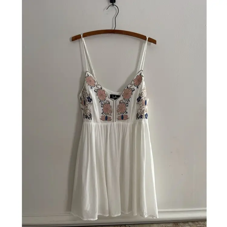 Lulus Daisy Petal Pickin’ Embroidered Dress Size L Festival Boho Whimsy Fairy