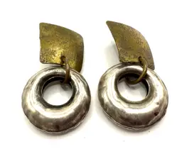 Marjorie Baer SF Earrings Modernist Copper Mixed Metal Dangle Clip Ons