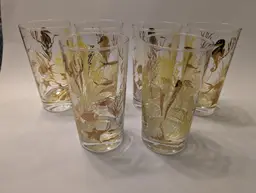 Bartlett Collins Under the Sea 22 ct gold Set of 6 Tumblers Barware 8 oz