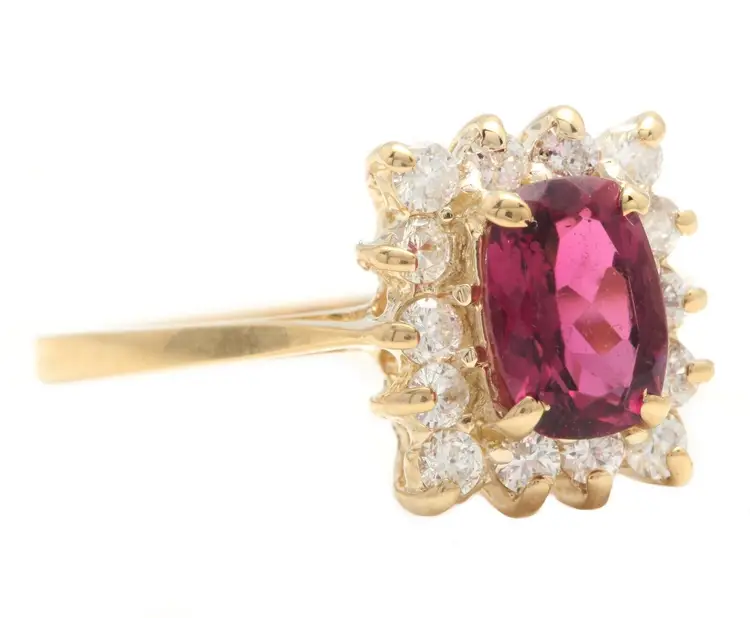 Stunning Natural Tourmaline and Diamond 14K Solid Yellow Gold Ring