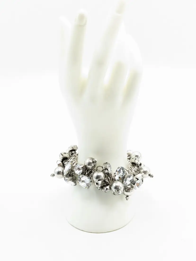 Chunky Silver Tone Beaded Stretch Bracelet