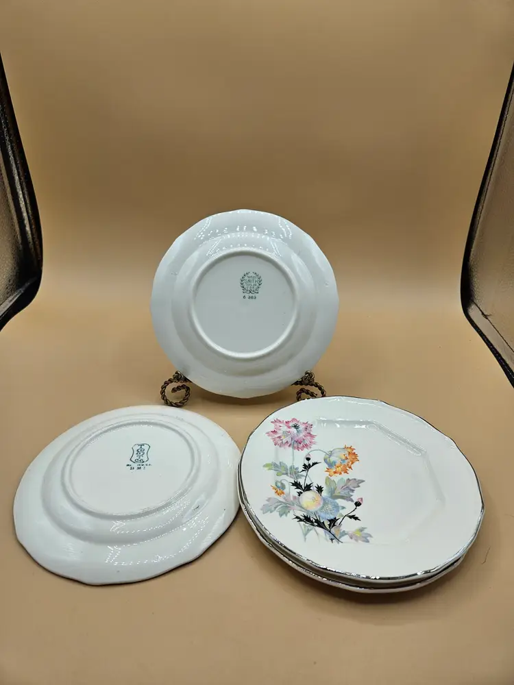 4 Taylor Smith Taylor 6" Wildflower Bread Plates, Platinum Trim