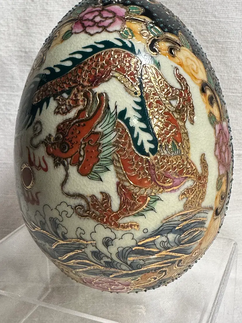 Dragon Royal Satsuma style hand-painted Moriage egg with gold accents.