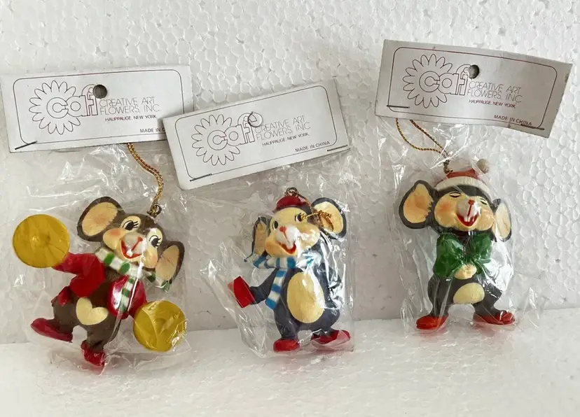 New Cafi Creative Art Flowers Inc Christmas Mouse Ornaments Set Of 3