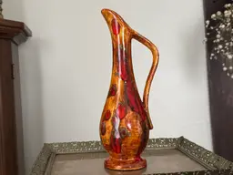 Vintage MCM Ceramic Lava Drip Glaze Pitcher Or Vase With Handle