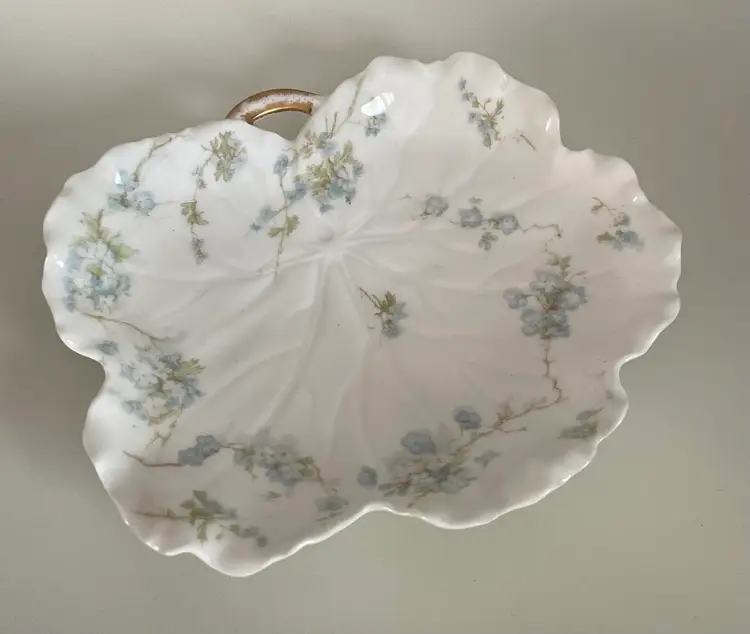 Vintage Haviland Limoges France relish dish or small serving platter Blue Flower Pattern 7.5”