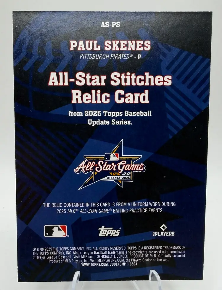 2025 Topps Update Paul Skenes All Star Stitches Relic Card #AS-PS Pirates