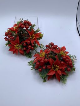 Christmas poinsettia candle holders. Set of 2. Made in Hong Kong.