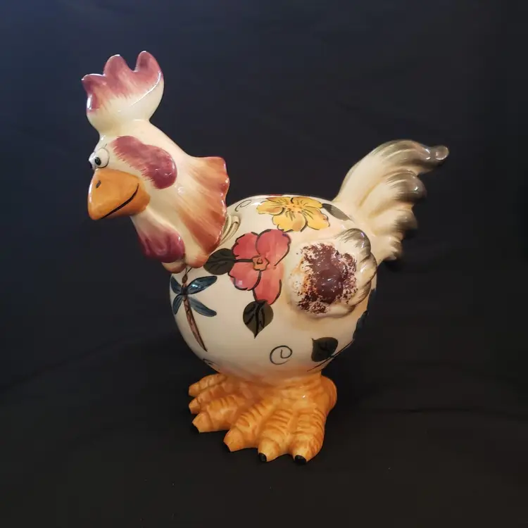 #01 Chicken Coin Bank Bobble Head Nodder Ceramic Rooster Hen Unbranded 10" Long READ