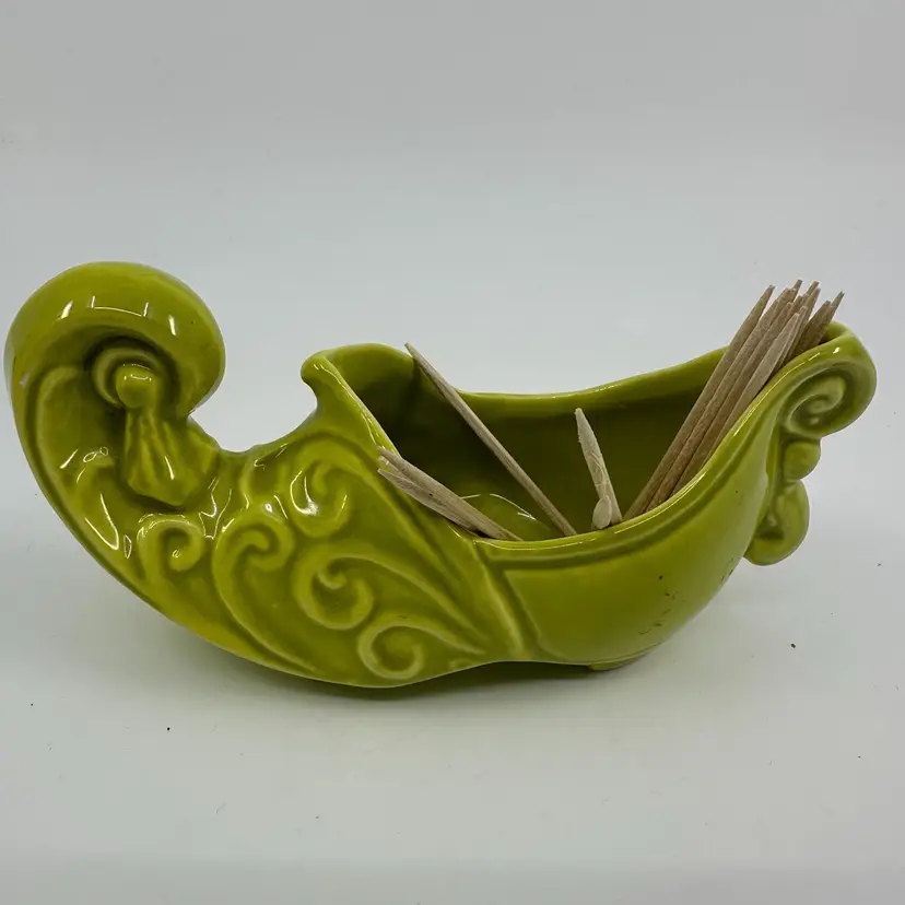 Mid-Century Chartreuse Cornucopia Planter Or Toothpick Holder?