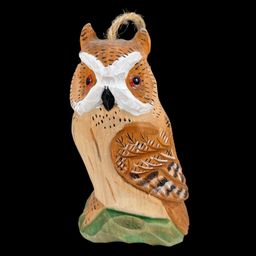 Carved Wood Great Horned Owl Ornament, Handpainted Owl Ornament Figurine