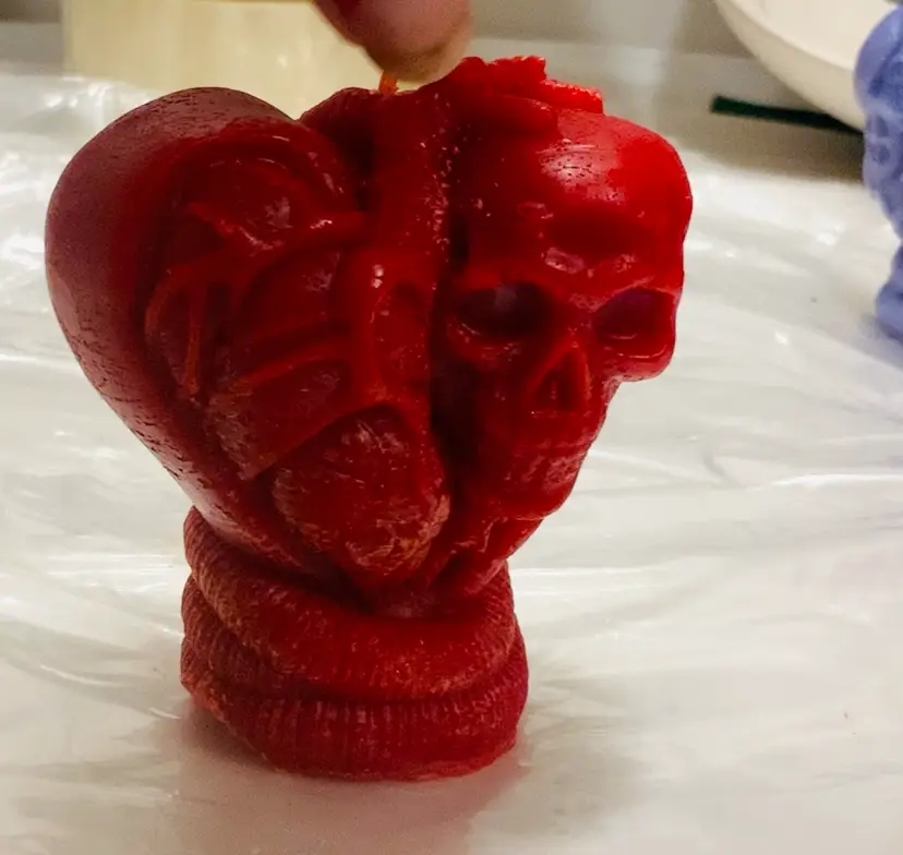 #11 - 3” By 3” Handcrafted Made By Me Spooky Halloween 👻 Creations Scented Candles Made By Me “unchained Love ❤️ “ In A Beautiful Red Heart And Skull Shaped