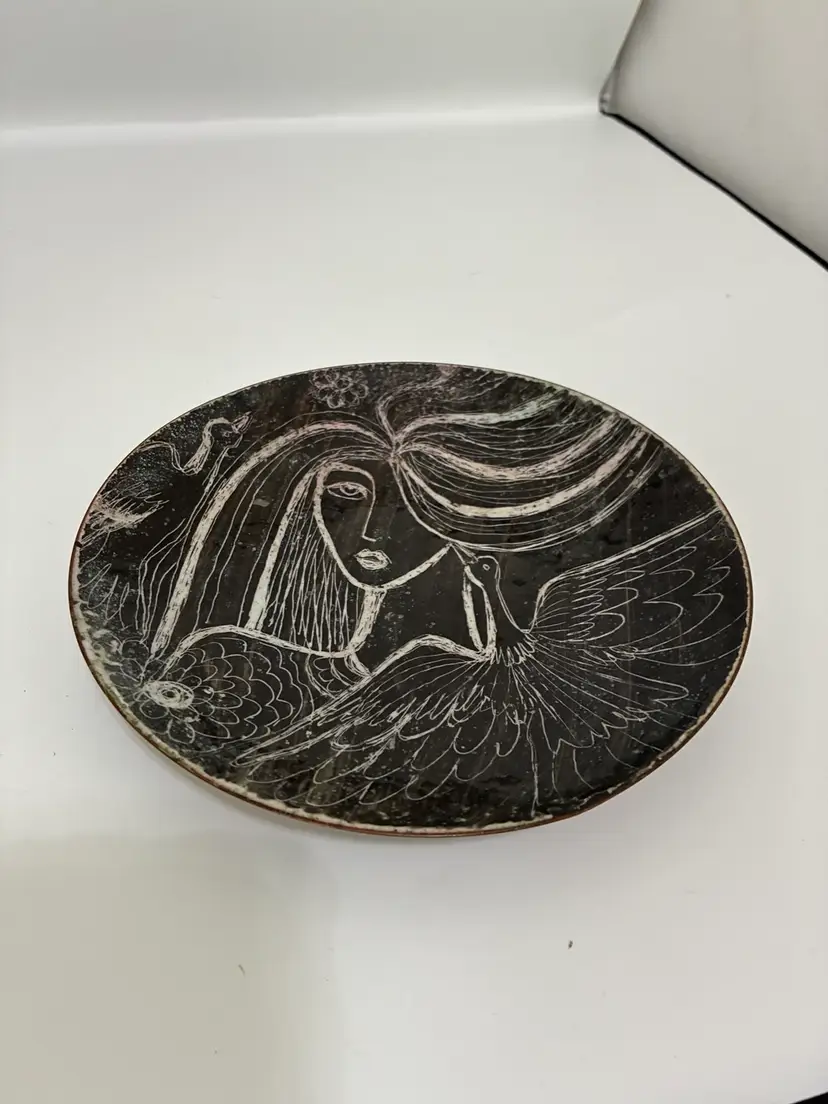 Stunning Black Etched Enamel On Copper 7.5" Plate Read!