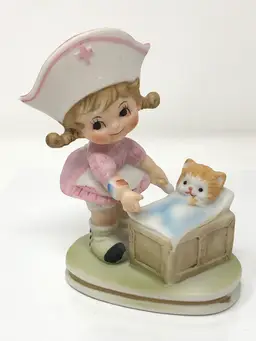 Lefton Little Nurse Porcelain Figurine with Kitten