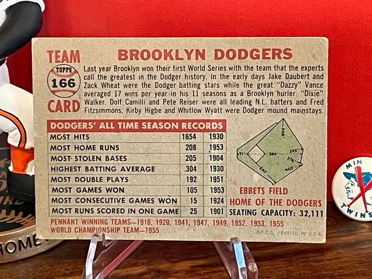1956 Brooklyn Dodgers Team Card #166 - Los Angeles Dodgers
