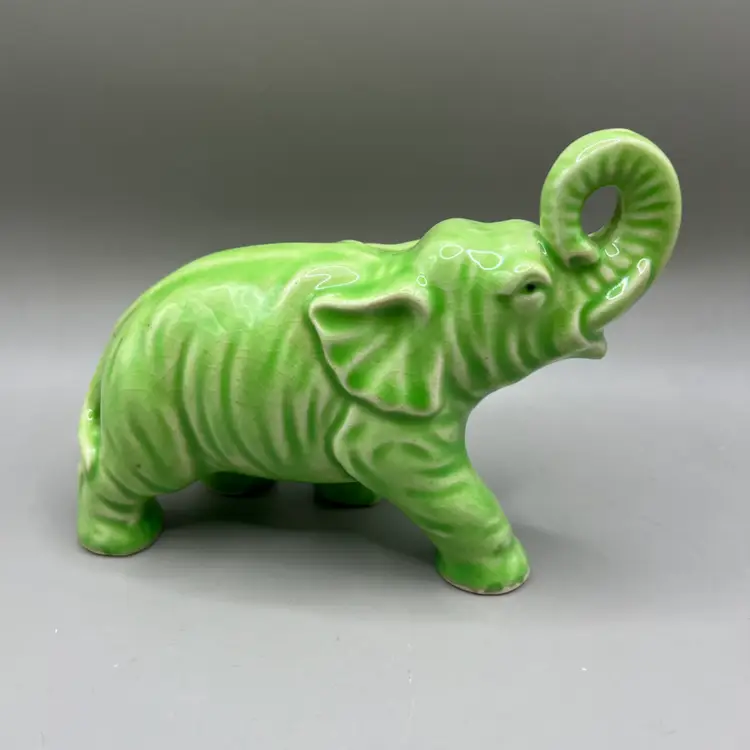 Green Ceramic Elephant Figurines Made In Japan