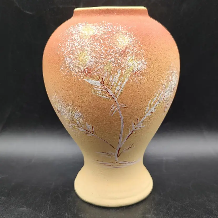 Ombre Hand Painted Floral Pottery Vase Signed By Artist