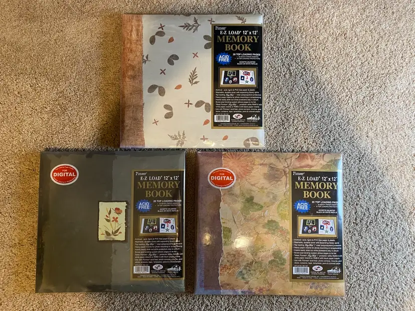 Pioneer Lot of 3 Different E-Z Load 12"x12" Memory Books - New 2001 - Scrapbooks