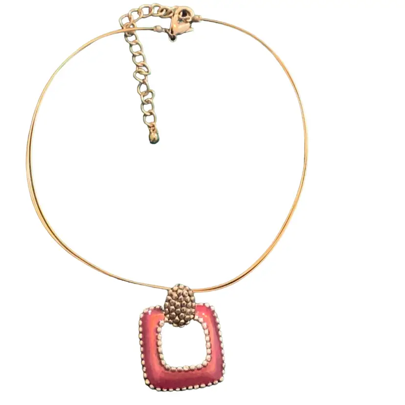 Vintage Chicos Costume Jewelry Necklace Gold Tone Metal And Copper Color Enamel On Gold Tone Metal Pendant