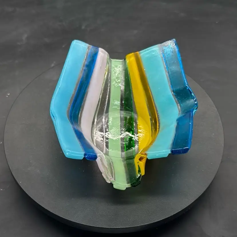 Nams J Jemple Signed at bottom  Multi Colored Fused Glass